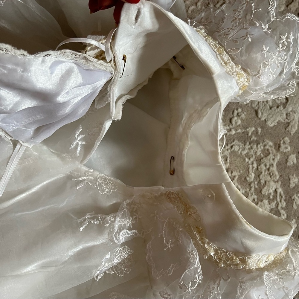 vintage baby girls white christening baptism dress with cap sleeves - Picture 8 of 11